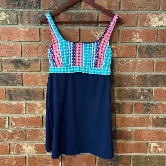 Lands' End Other - Lands’ End Navy Coral Mint Geometric Print Dresskini Swim Dress Top